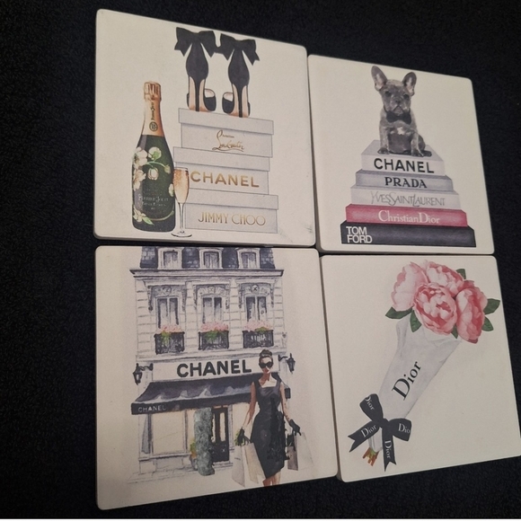 NWT 4 Designer Ceramic Coasters With Sophisticated Design 4x4 Size Beautiful !! - Picture 2 of 7